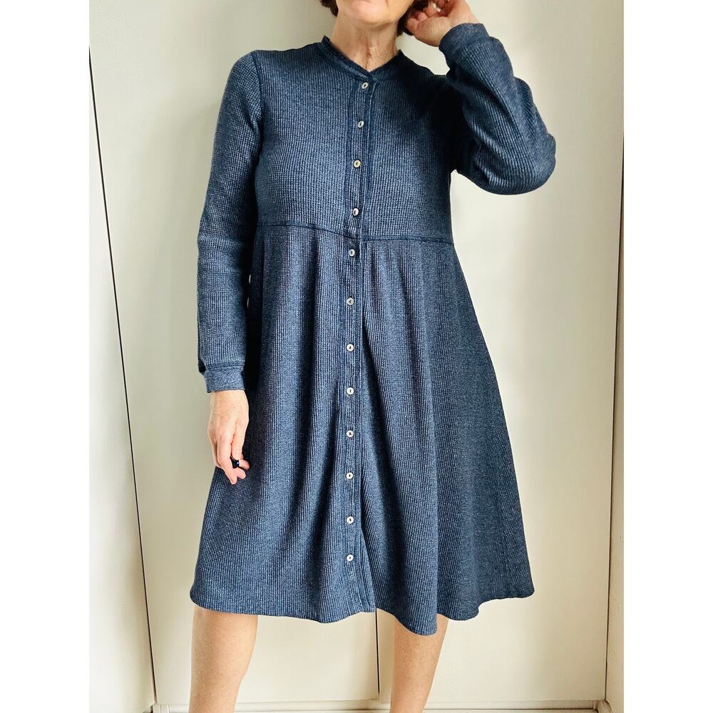 Vintage 90s Cottagecore Blue Thermal Dress Womens Medium Baby Doll  Cozy Winter